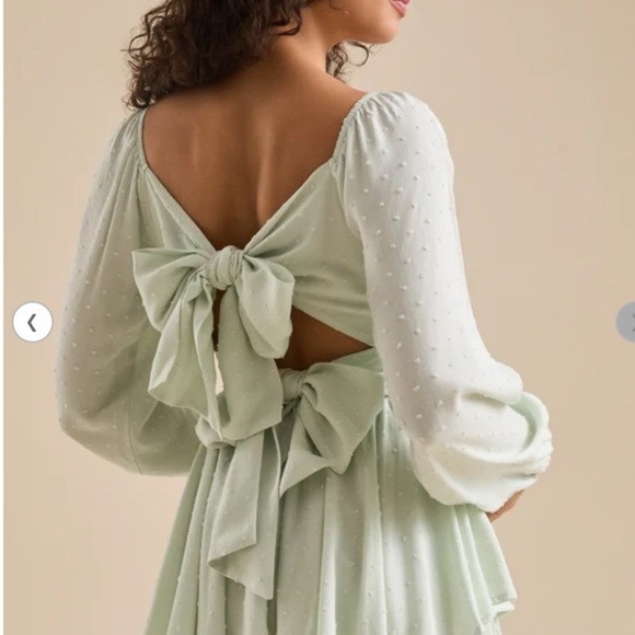 Altar'd State Mini Hailey Mint Green Bow-Back Dress Romper - Picture 2 of 8